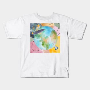 Watercolor Space Galaxy Cosmic Multicolor Planet Kids T-Shirt